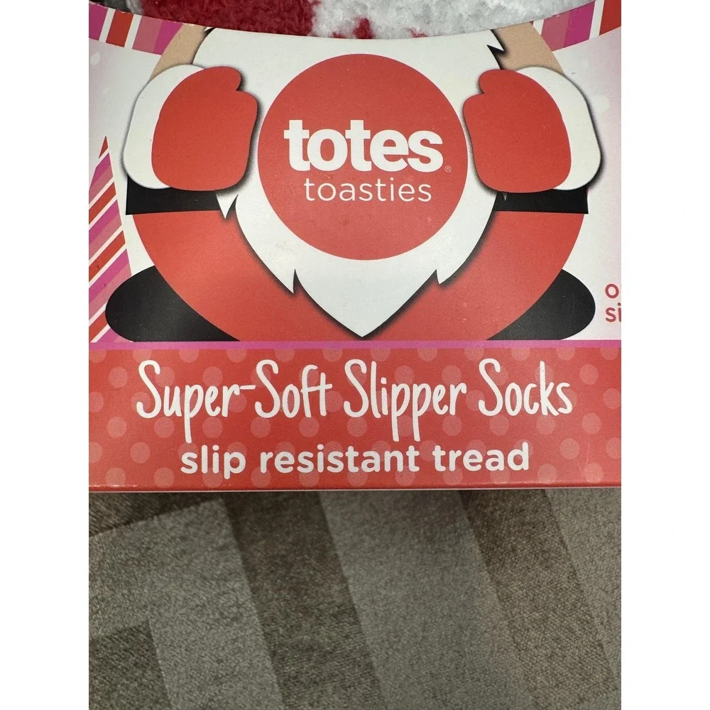 Totes Toasties Slipper Socks Womens One Size Red Gnome Super Soft Slip Resistant